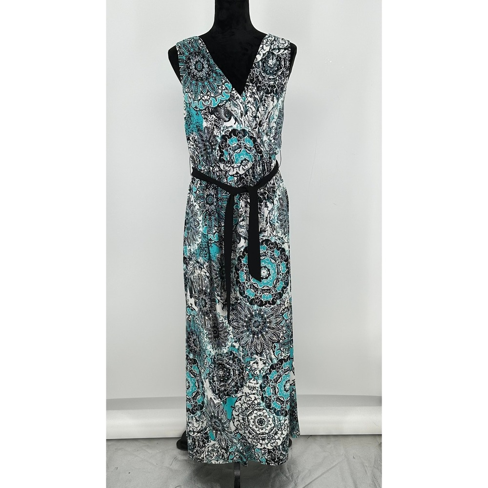 Corey P Teal Mandala Paisley Maxi Dress Sleeveless V-Neck C22291KCH Small B6
